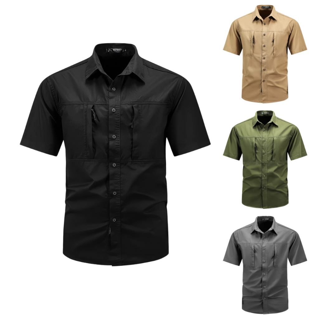 Tactical Pria Lengan Pendek W-TAC Baju Kemeja Taktikal Pria Dewasa Hitam Casual Bahan Premium Tebal 