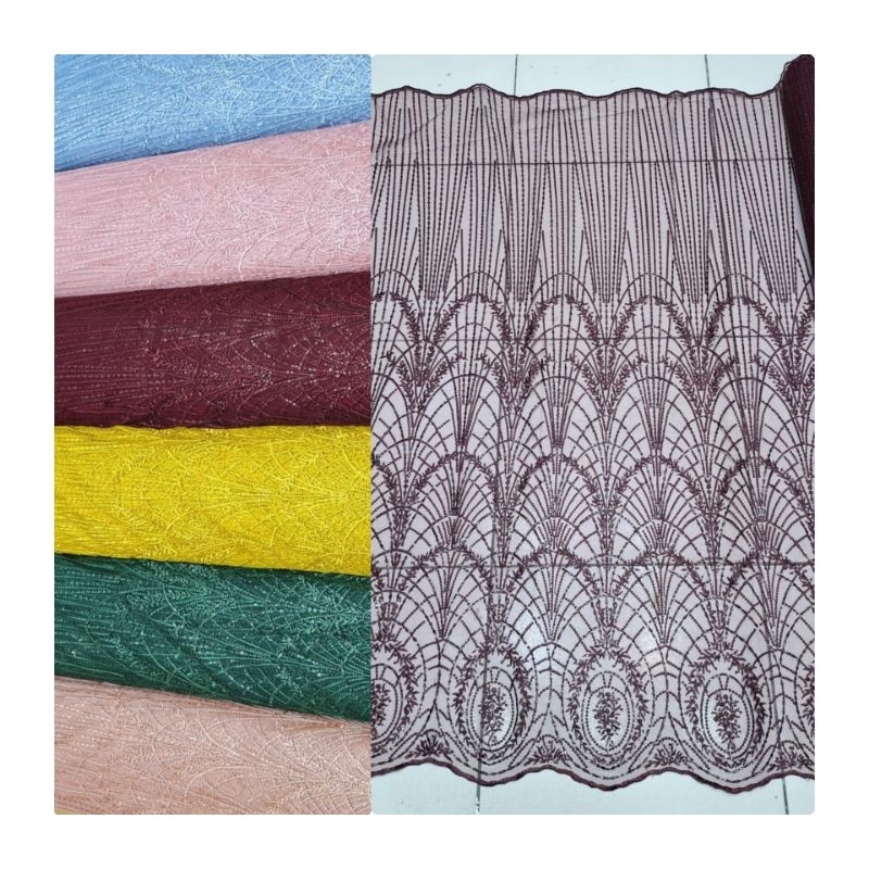 COD Kain tile payet Bahan kebaya /Bahan Brokat payet/Tile mewah/Kebaya modern