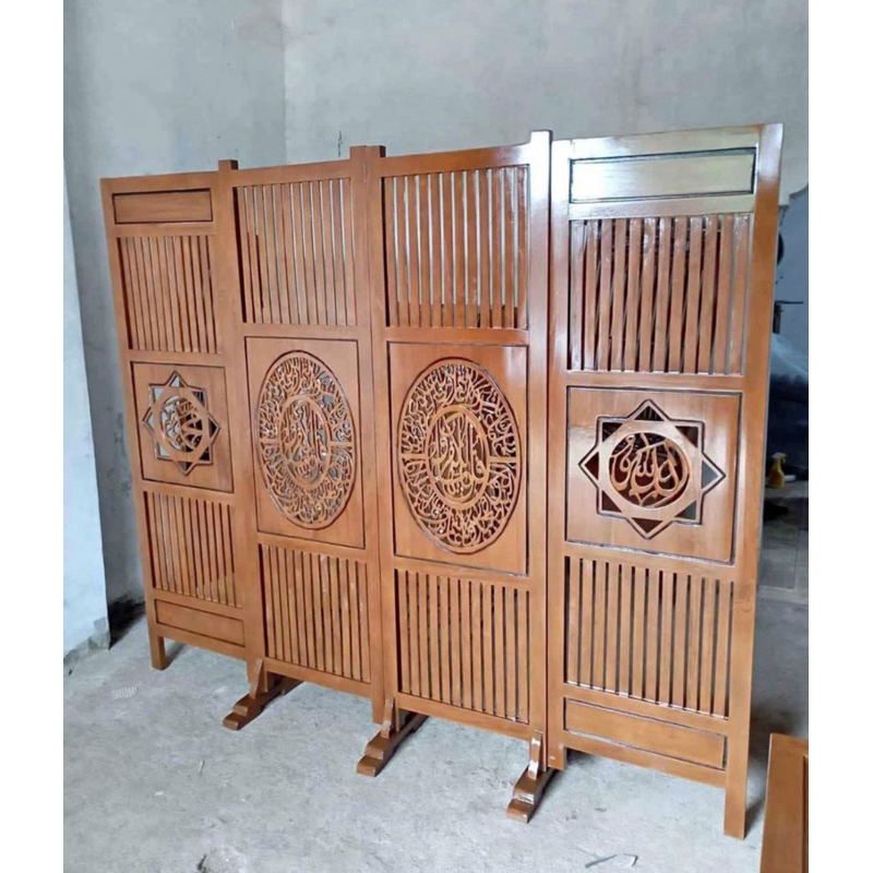 sketsel kaligrafi allah muhammad-partisi ruangan kaligrafi-penyekat ruangan kayu jati