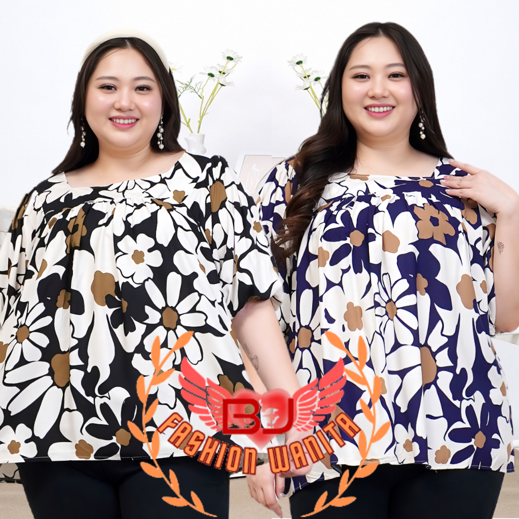 BJFashionWanita / Atasan Blouse Dillia Bunga Jumbo Lengan Pendek Bigsize Premium Katun Rayon Floral