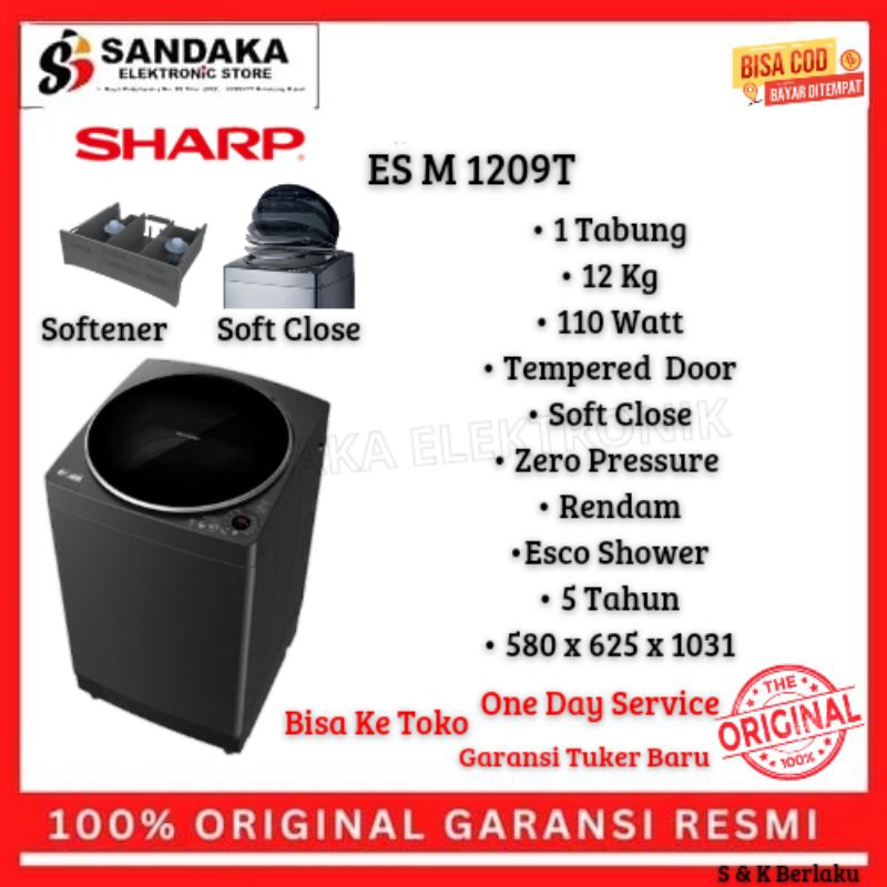mesin cuci 1 tabung 12kg Sharp es m 1209 t garansi resmi esm 1209t promo top loading 12 kg garansi r