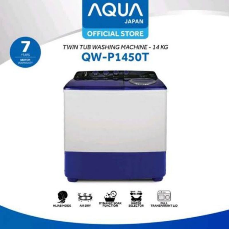mesin cuci 14kg 2 tabung Aqua qw p 1450 t garansi resmi qw p1450t promo