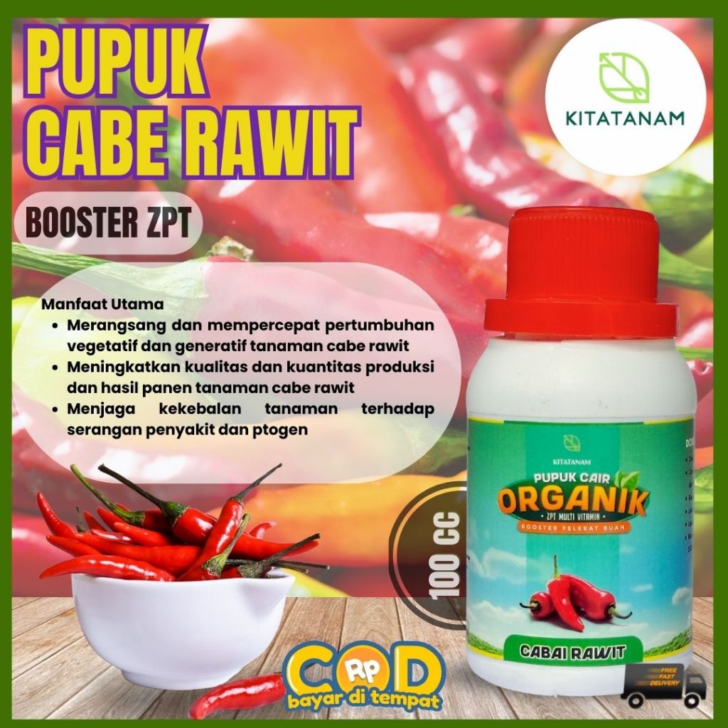 Pupuk Cabe Rawit terbaik, obat Cabe Rawit biar buah lebat, Pupuk penyubur daun dan buah, Kitatanam