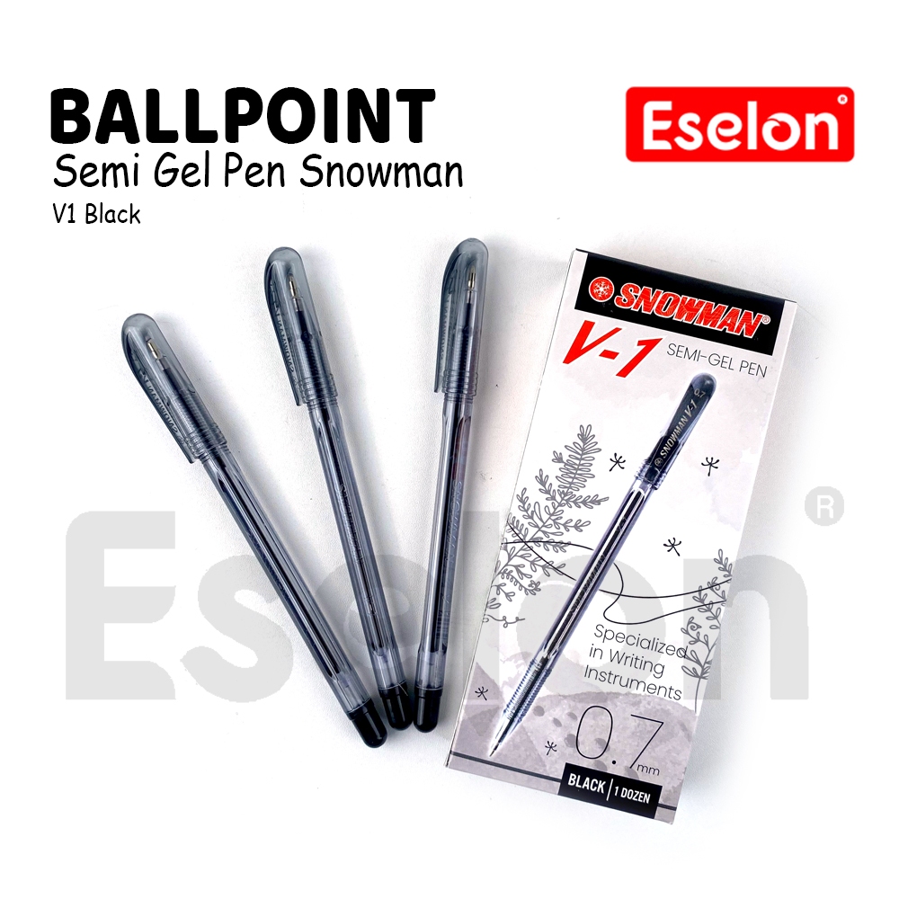 

12pc Pulpen Snowman V1 Semi Gel Pen Hitam 0.7mm