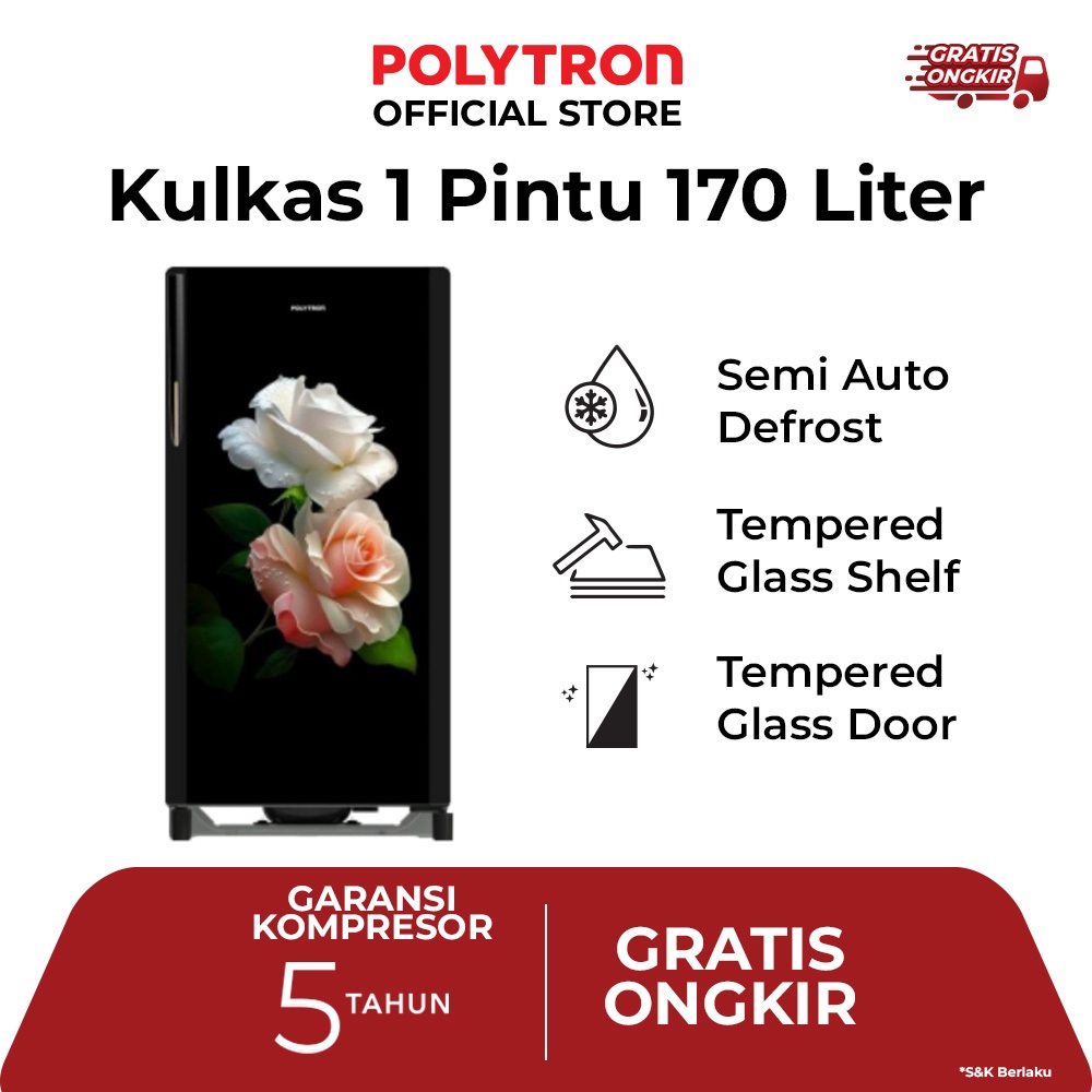 POLYTRON Kulkas 1 Pintu Belleza 170 Liter - PRA 17DRD