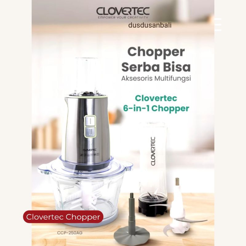 CLOVERTEC Food Processor 2in1 Chopper 2Liter Alat Kupas Bawang Blender Kaca Botol Minum Jus Mesin Pe