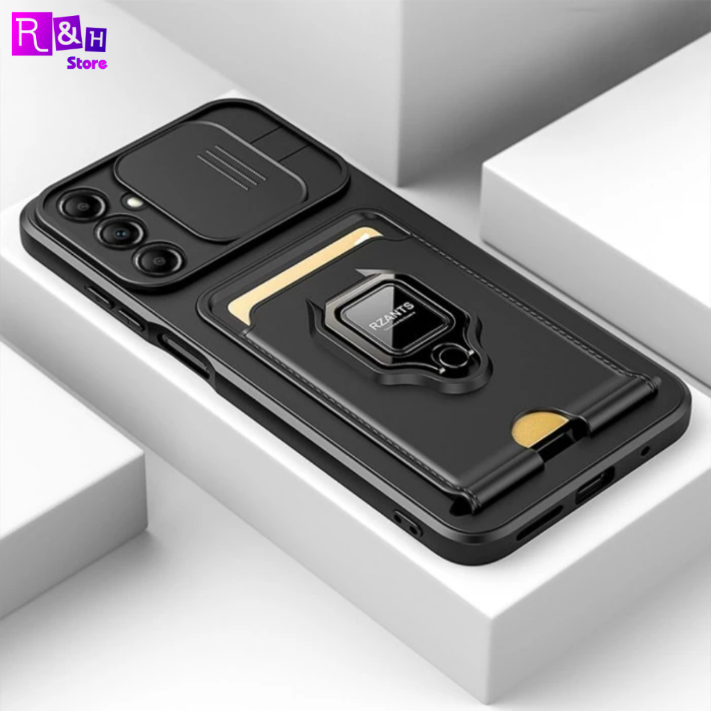 Case Samsung Galaxy M12 M32 M34 5G Slide Camera with Card Slot Ring Standing