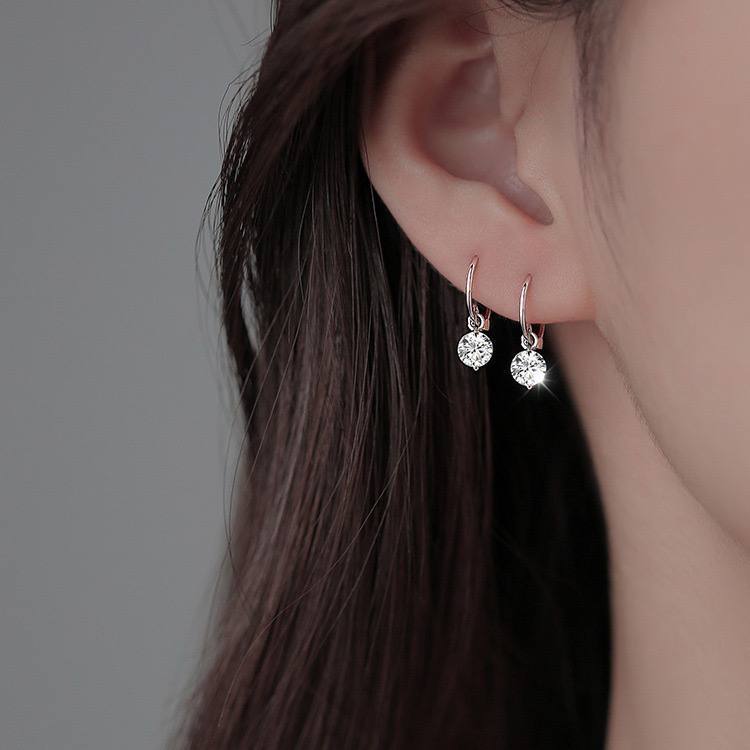 Tracy Solitaire Earring S925 Sterling Silver - Anting Perak Permata Satu Lapis Emas 14K