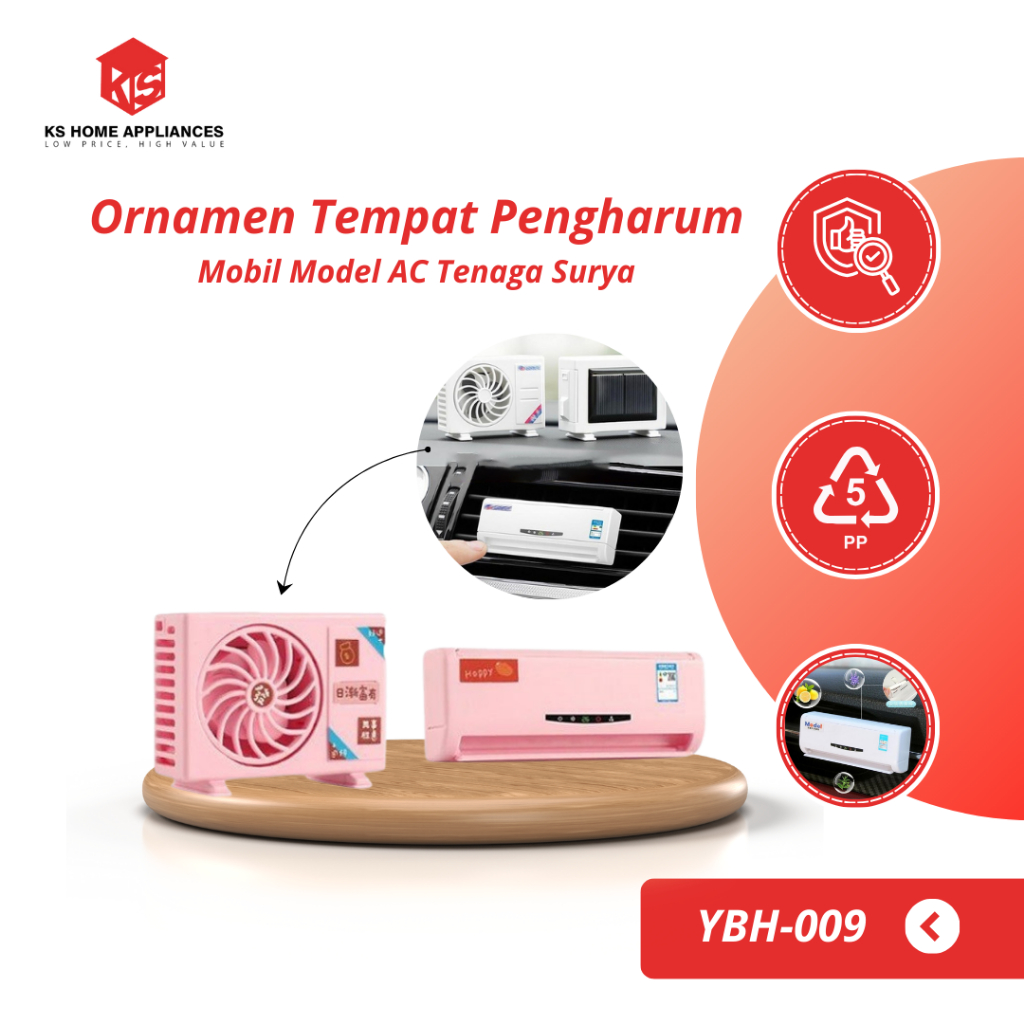 KS Ornamen Tempat Pengharum Mobil Model AC Tenaga Surya