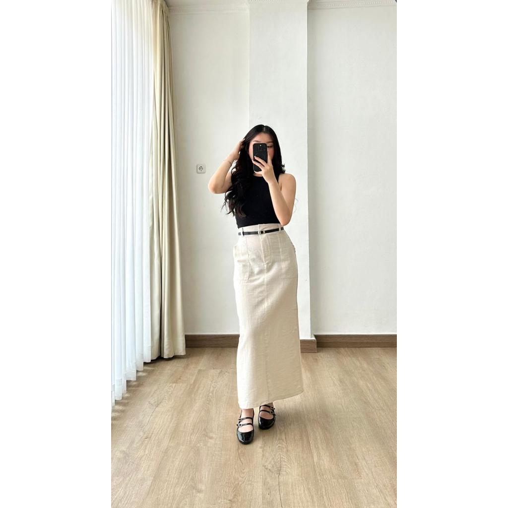 BELTED A-LINE LINEN SKIRT PREMIUM