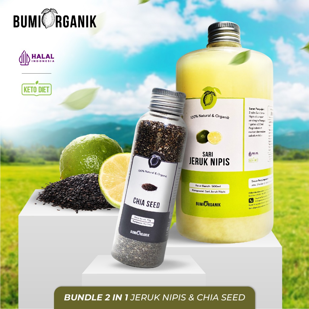 

PAKET 2 IN 1 SARI JERUK NIPIS 500ML CHIA SEED BUMI ORGANIK / JERUK NIPIS PERAS MURNI/ SARI LEMON MURNI 100% /NIPIS MADU /MINUMAN JERUK NIPIS /CHIA SEEDS ORGANIC / CHIA SEEDS UNTUK DIET / CHIA SEED PREMIUM / NUTRILOGY OFFICIAL BEORGANIK NUTRIFARM DARI BUMI