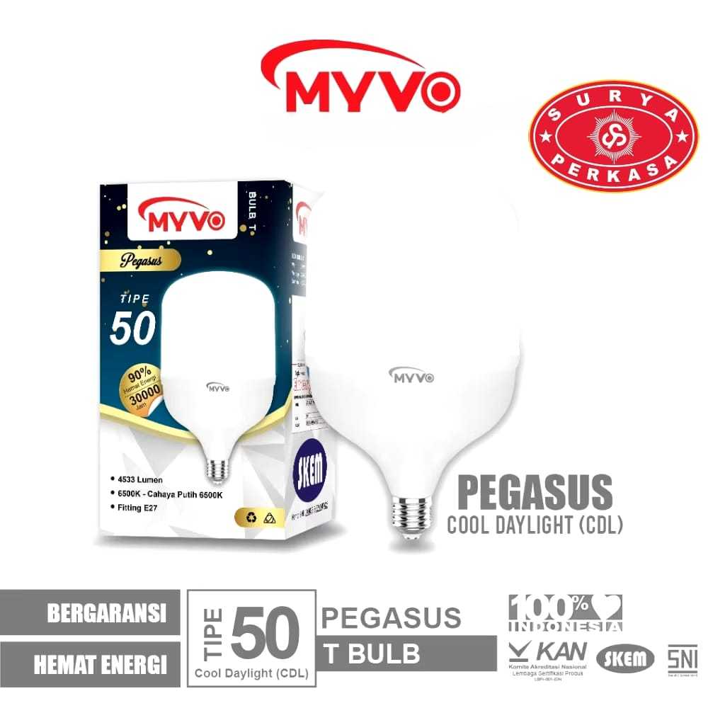 Surya Perkasa MYVO Lampu LED Pegasus Tipe T Bulb Bohlam Cahaya Putih Lampu LED Bohlam Lampu Lampu Se