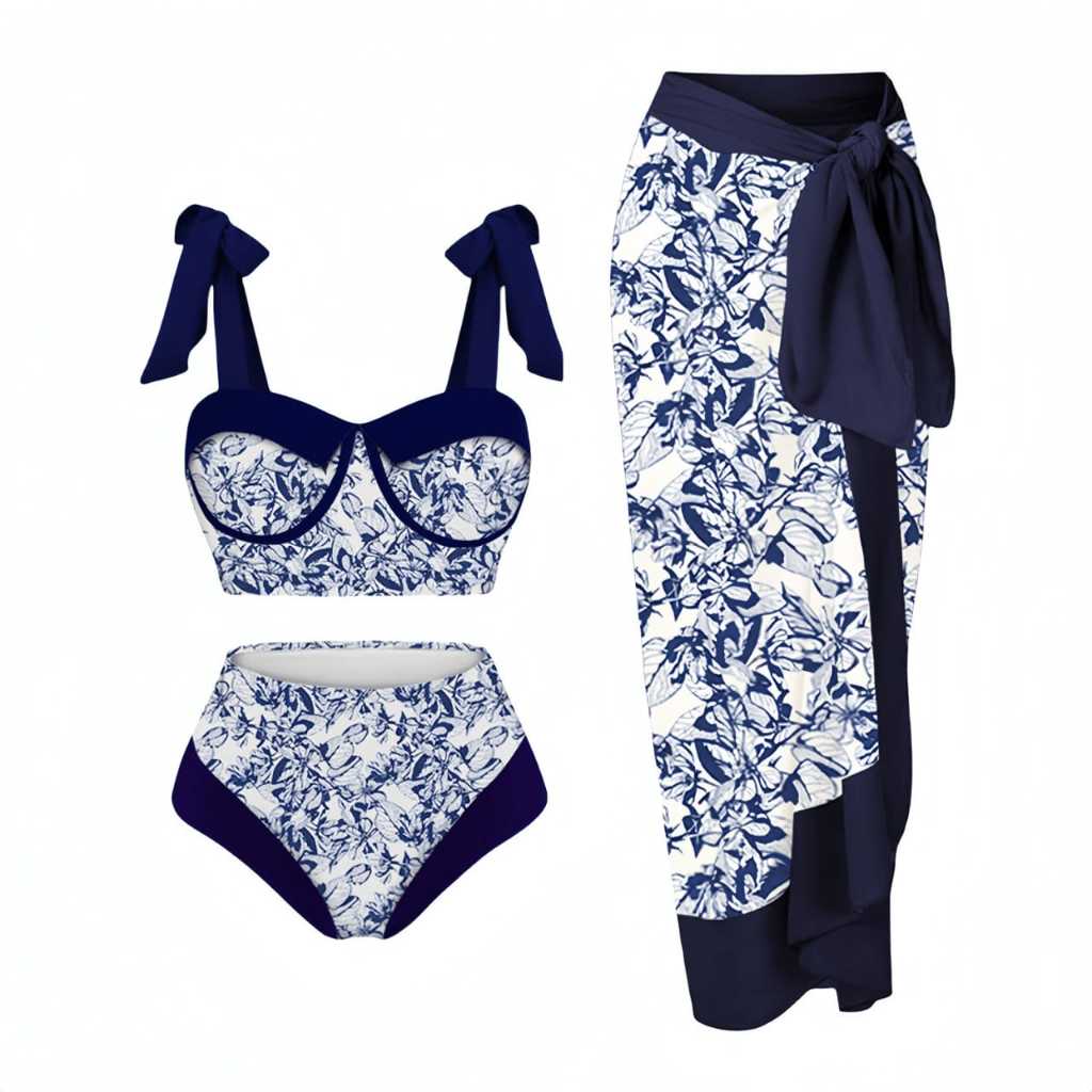 𝐑𝐄𝐀𝐃𝐘 𝐒𝐓𝐎𝐂𝐊 𝐒𝐀𝐅 - CORY blue bikini set 3 pcs woman premium / bikini set bra + pants + cover up outer