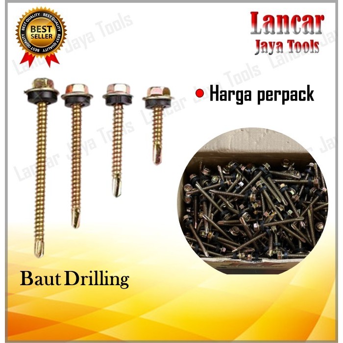 Baut Drilling Galvalum Baja Ringan 50 Pcs Per Plastik / Baut Sekrup Skrup Baja Ringan Roofing Galval