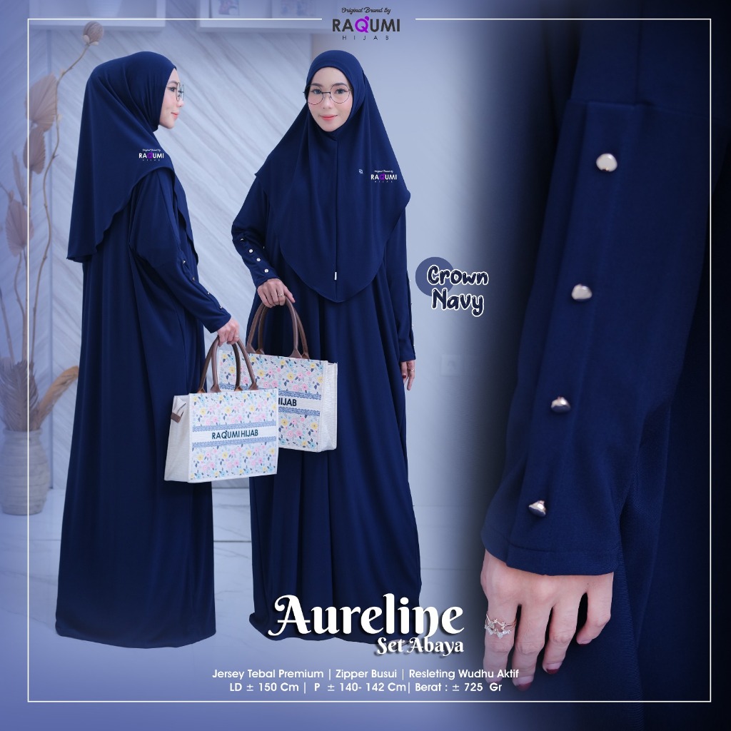 Aureline Set Abaya Original Raqumi Stelan Abaya Setelan Gamis + Hijab Dress Abaya Original Raqumi Hi