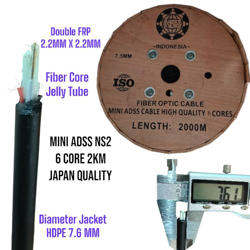 kabel fo mini adss 6 core tube Jelly 2km NS2 high quality adss 6 core fiber optik
