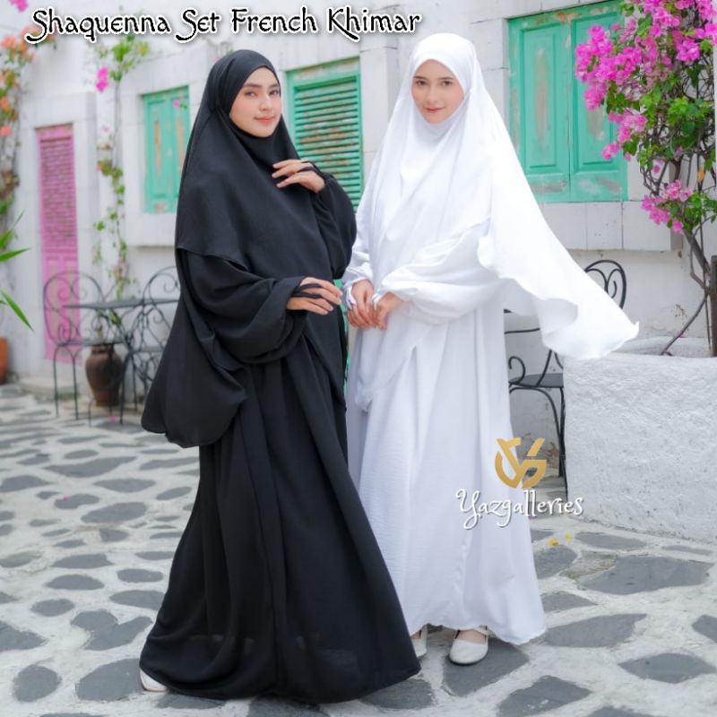 Shaqueena Abaya Set French Khimar Umroh Haji Crinkle Airflow Premium/ Gamis Set Hijab Umroh Haji War