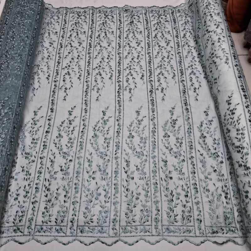 DYA369 (COD) Kain Organza Bordir / Bahan Tile Organza Bordir, Motif Tile Sumba