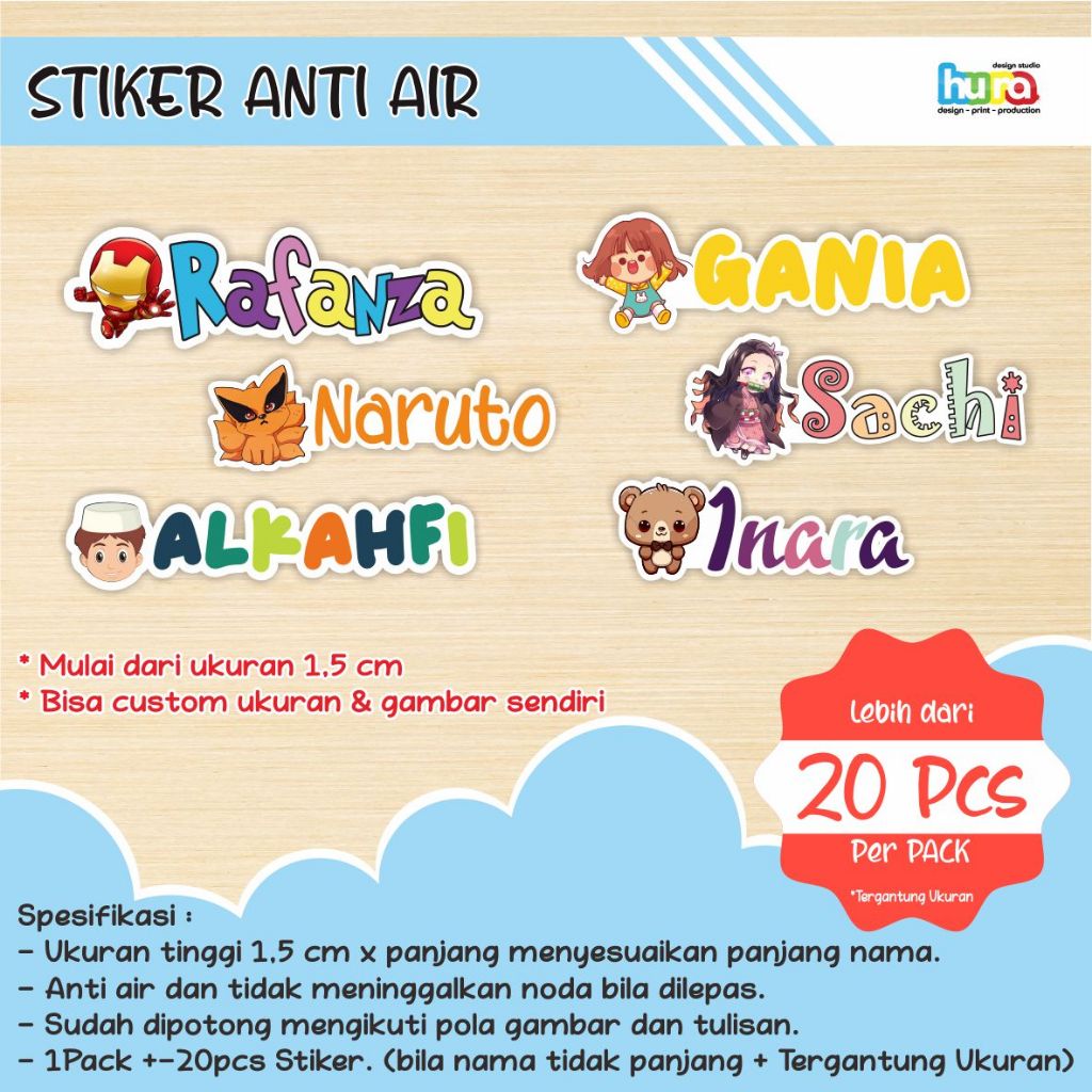 

STIKER NAMA ANTI AIR [1PACK = +- 20 PCS]