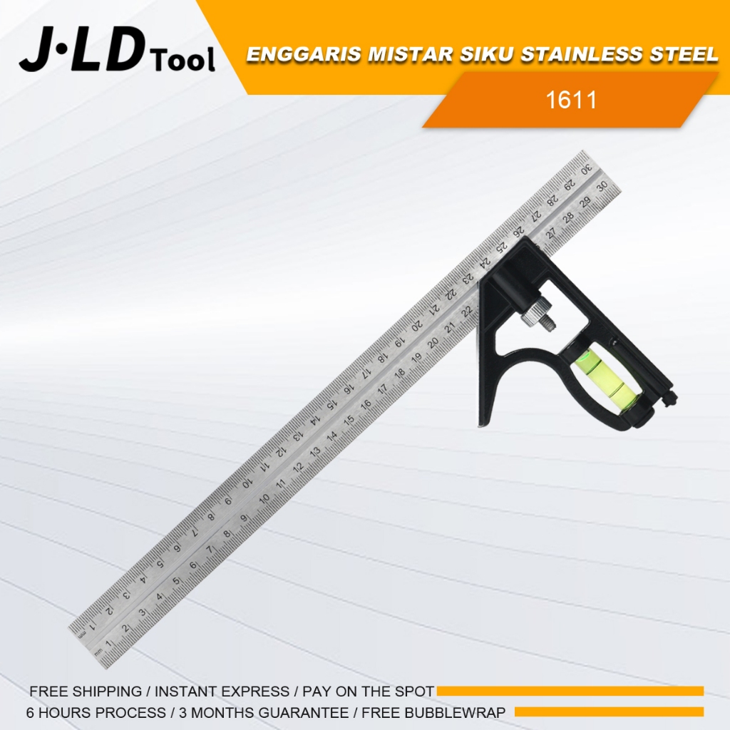 

JLD Penggaris Mistar Siku Stainless Steel 30cm + Waterpass Meter Tukang JunDW