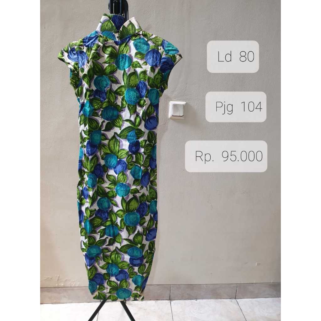 Dress Cheongsam Wanita Hijau Biru