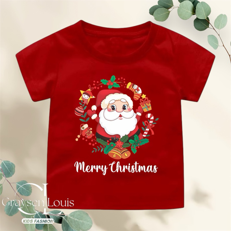 baju kaos anak unisex perempuan/laki laki gambar natal lengan pendek 2-10tahun