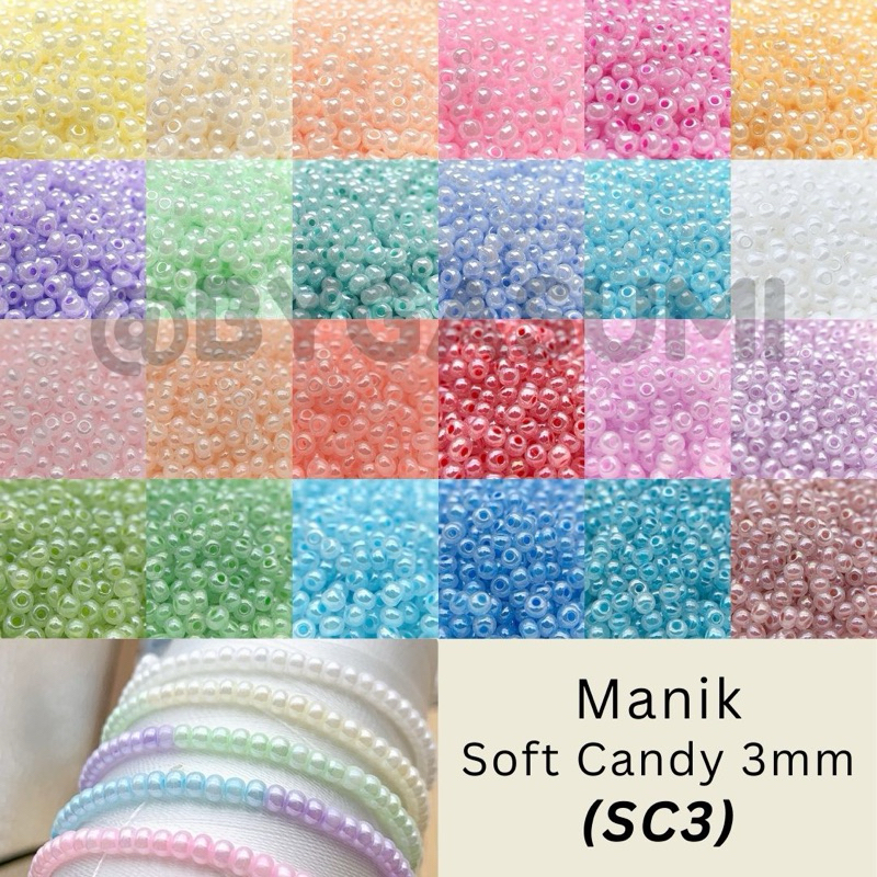(SC3) 10 & 50 Gram Manik Premium Ukuran Seragam 3mm 8/0 Soft Candy Semi Transparan Glass Seed Beads 