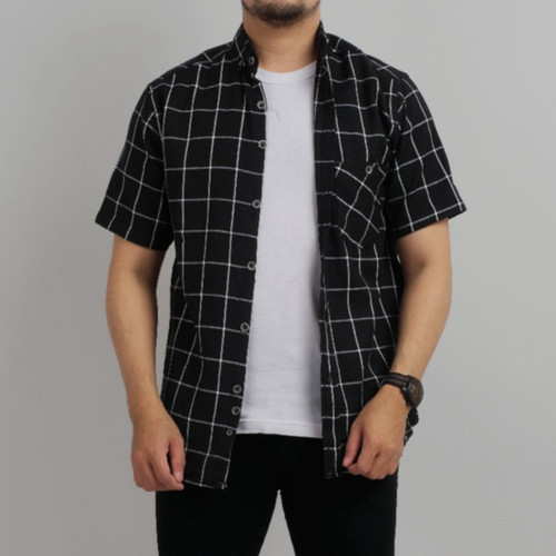 Kemeja Flanel Pria Wanita Lengan Pendek Bahan Woll Premium Tebal