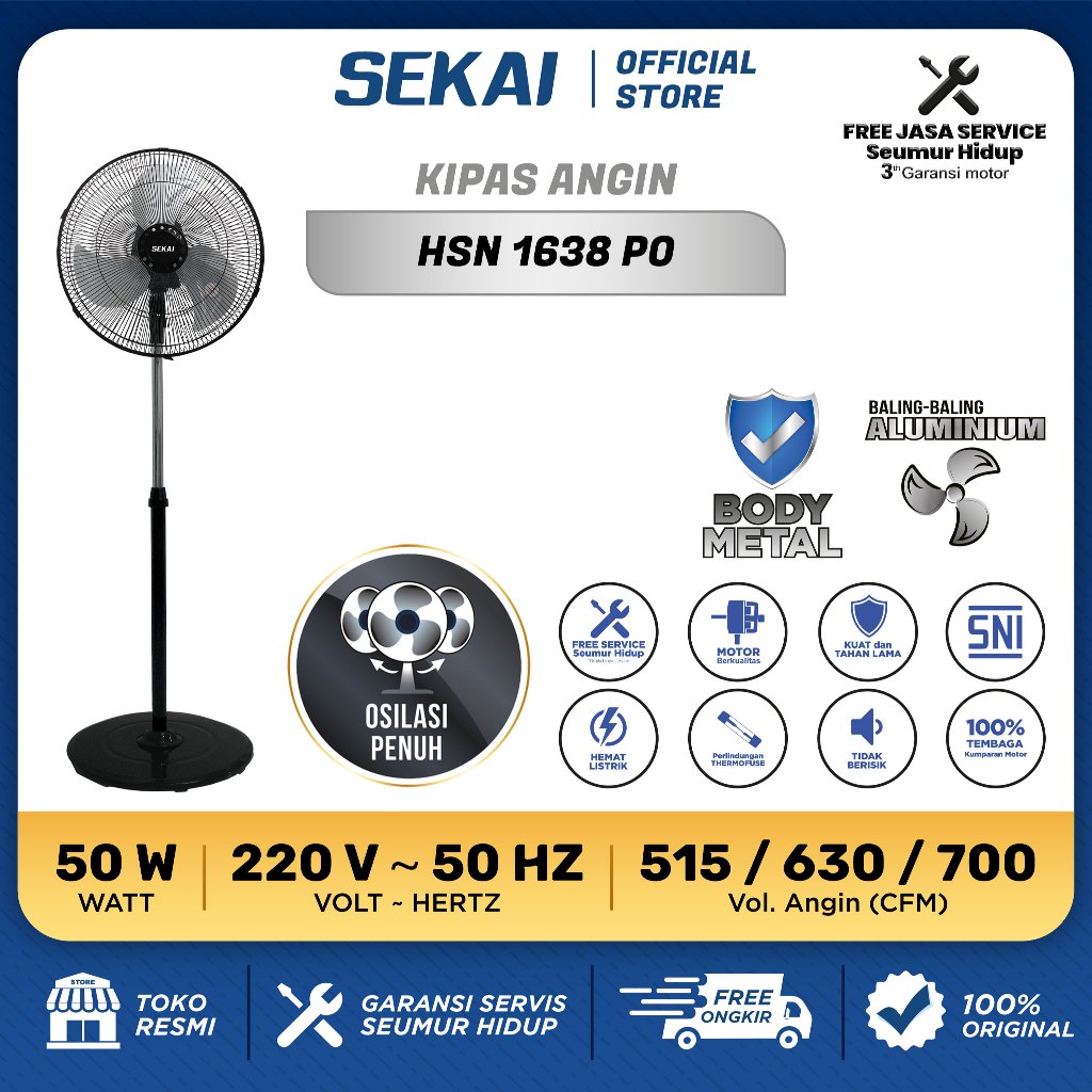 Sekai Kipas Angin Stan Fan Floor Fan HSN 1638 PO