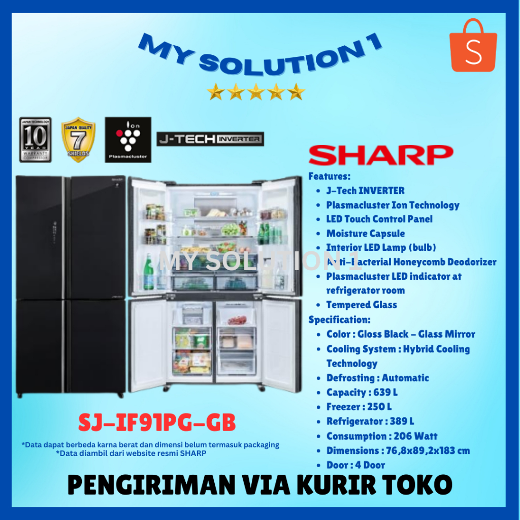 SHARP SJ-IF91PG-GB Side by Side 4 Pintu / SJ-IF 91 PG-GB (Inverter)
