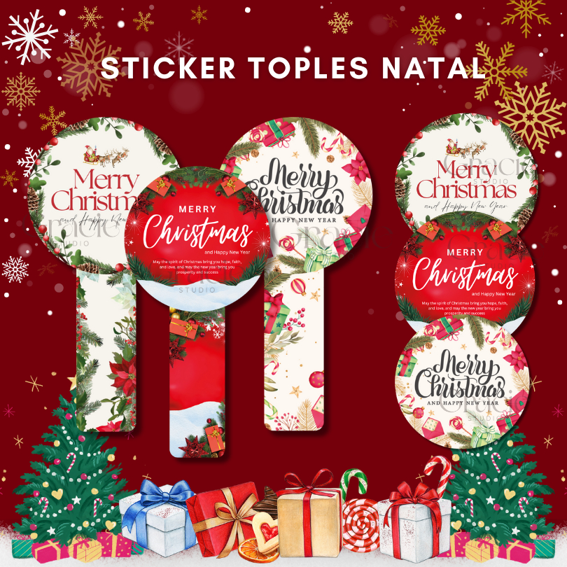 

Sticker Hampers Natal Bulat Stiker Christmas Label Toples Dus Box Kue