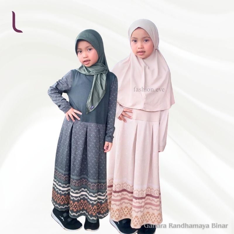 Elzatta Dress Gamis Anak Perempuan Set Hijab Premium Motif Batik #BJ