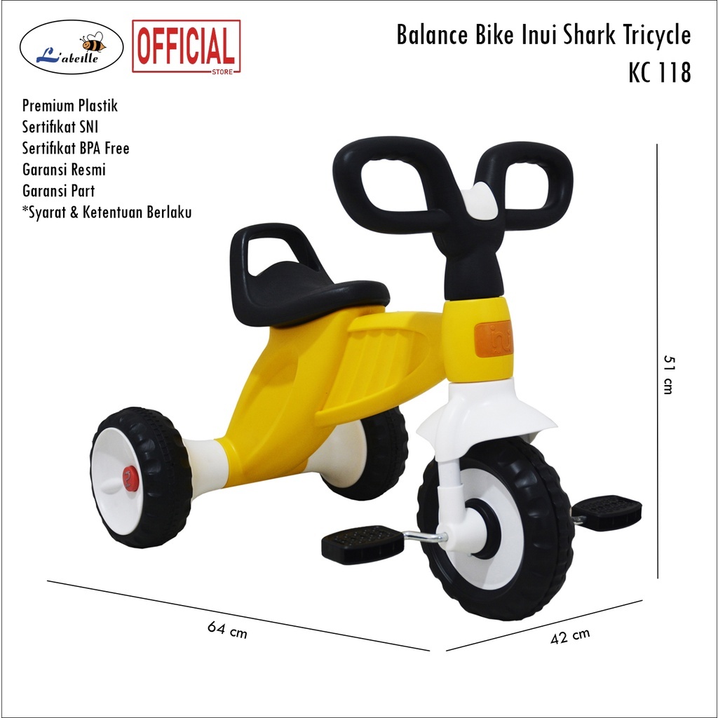 Labeille KC 118 Inui Shark Tricycle Mainan Sepeda Bayi Sepeda Anak Roda 3 Tiga Sepeda Keseimbangan B