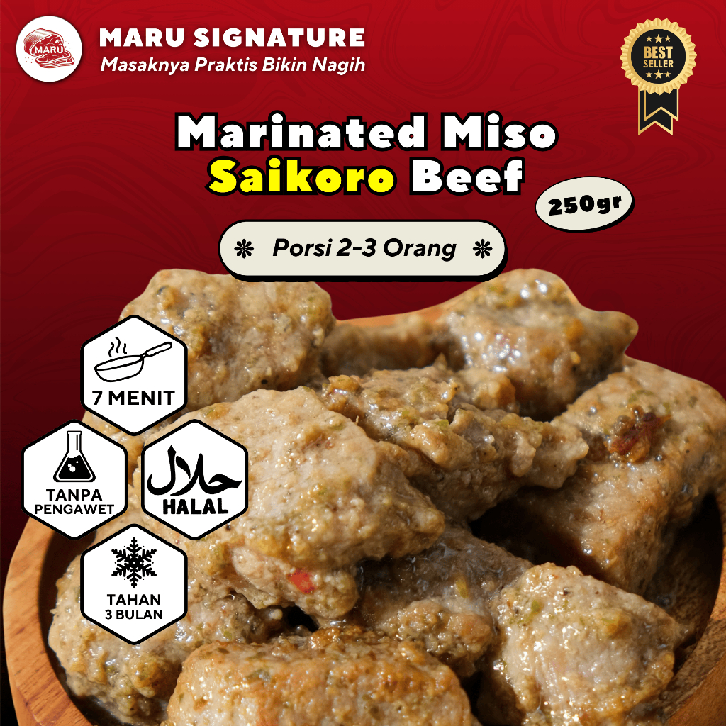 

MARU SIGNATURE Daging Sapi Saikoro Meltique Marinasi Bumbu Miso 250gr Halal BBQ Grill