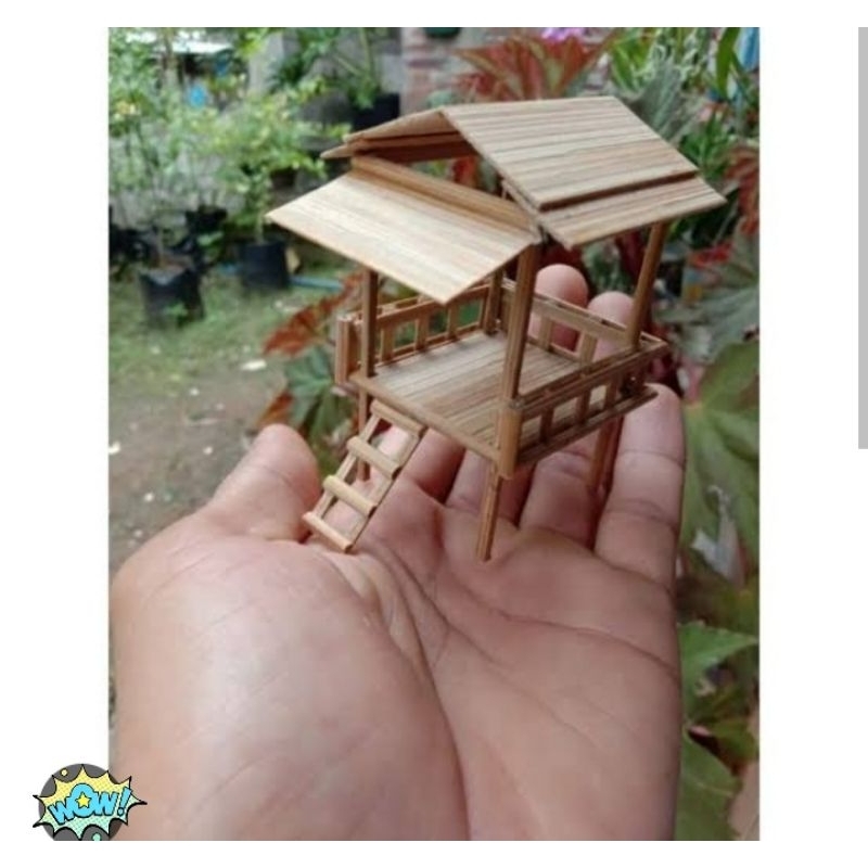 miniatur gubuk dan pohon bambu hiasan akuarium dan hiasan meja