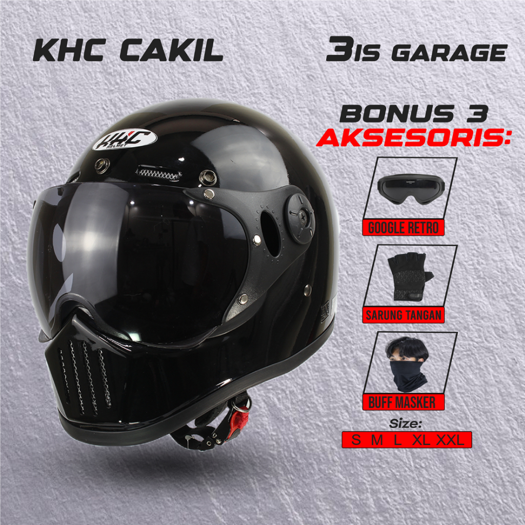 HELM FULL FACE KHC CAKIL SNI ORIGINAL KACA PILOT FREE GOGGLE/SARUNG TANGAN/BUFF MASKER