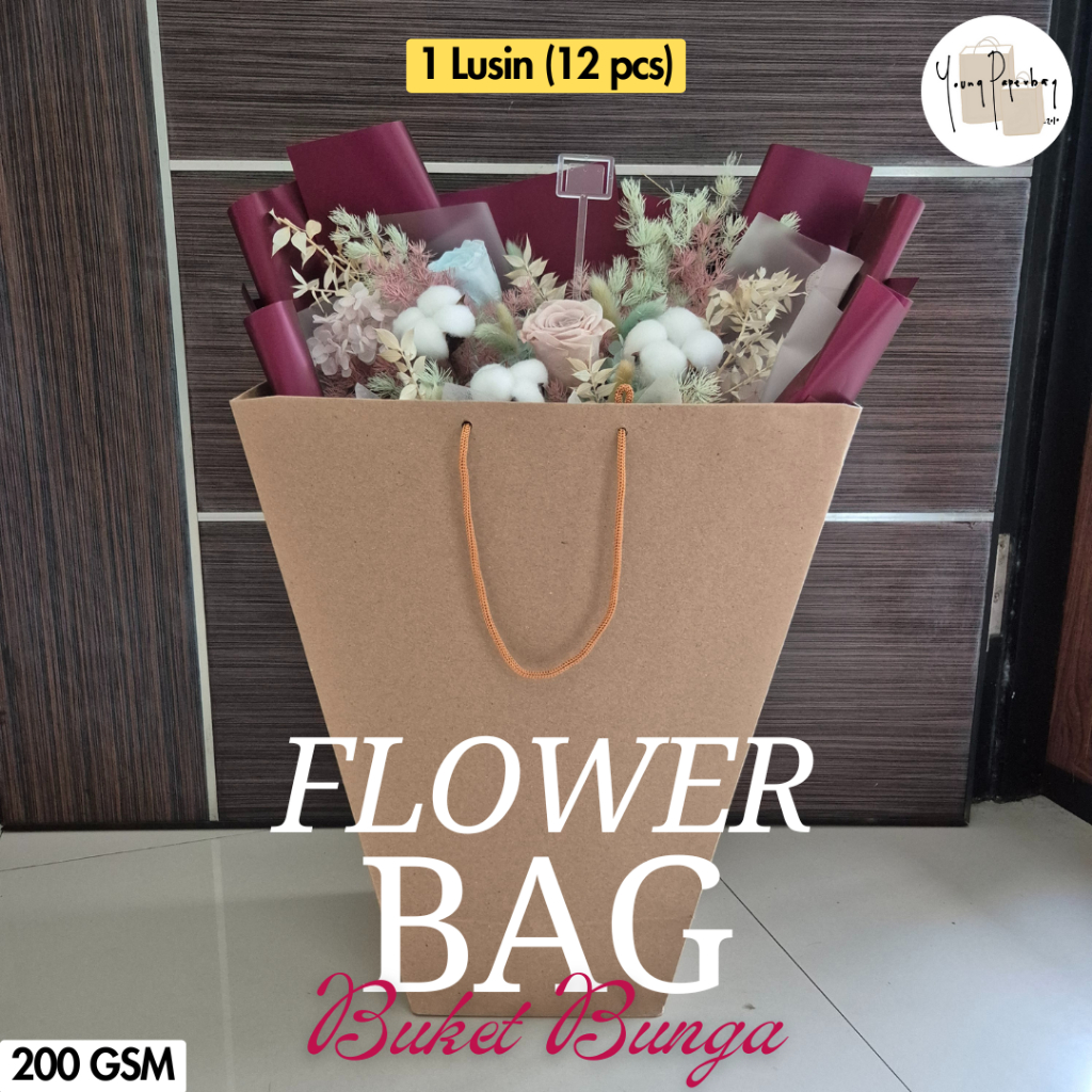 

Paper Bag / Tas Kertas Buket Bunga (Flower Bouquet) / Florist / Bunga Uk. 37 x 17,5 x 43 cm - 1 lusin (12 pcs)