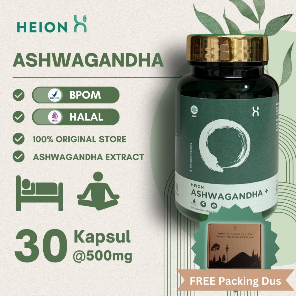 HEION Ashwagandha 30 Kapsul - KSM-66 Ashwaganda Extract @500mg BPOM by HEION OFFICIAL