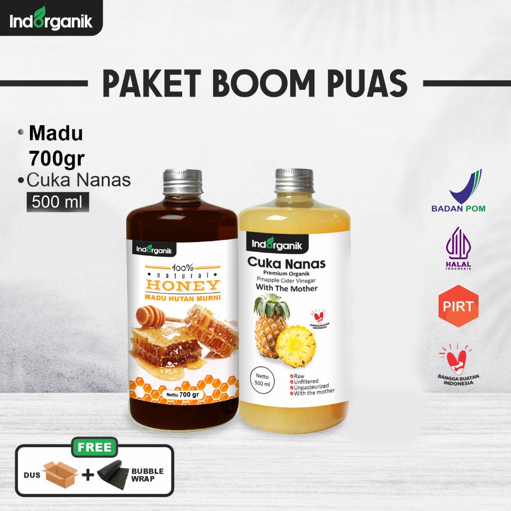 

INDORGANIK - Paket Hemat Cuka Nanas 500ml dan Madu 700gr