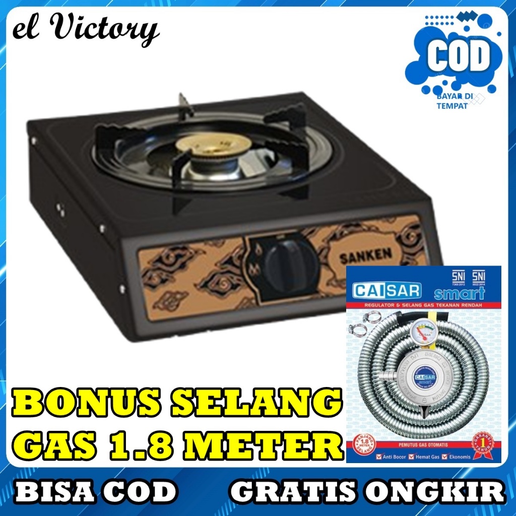 Sanken SG221T Kompor Gas 1 Tungku Body Stainless + SELANG REGULATOR