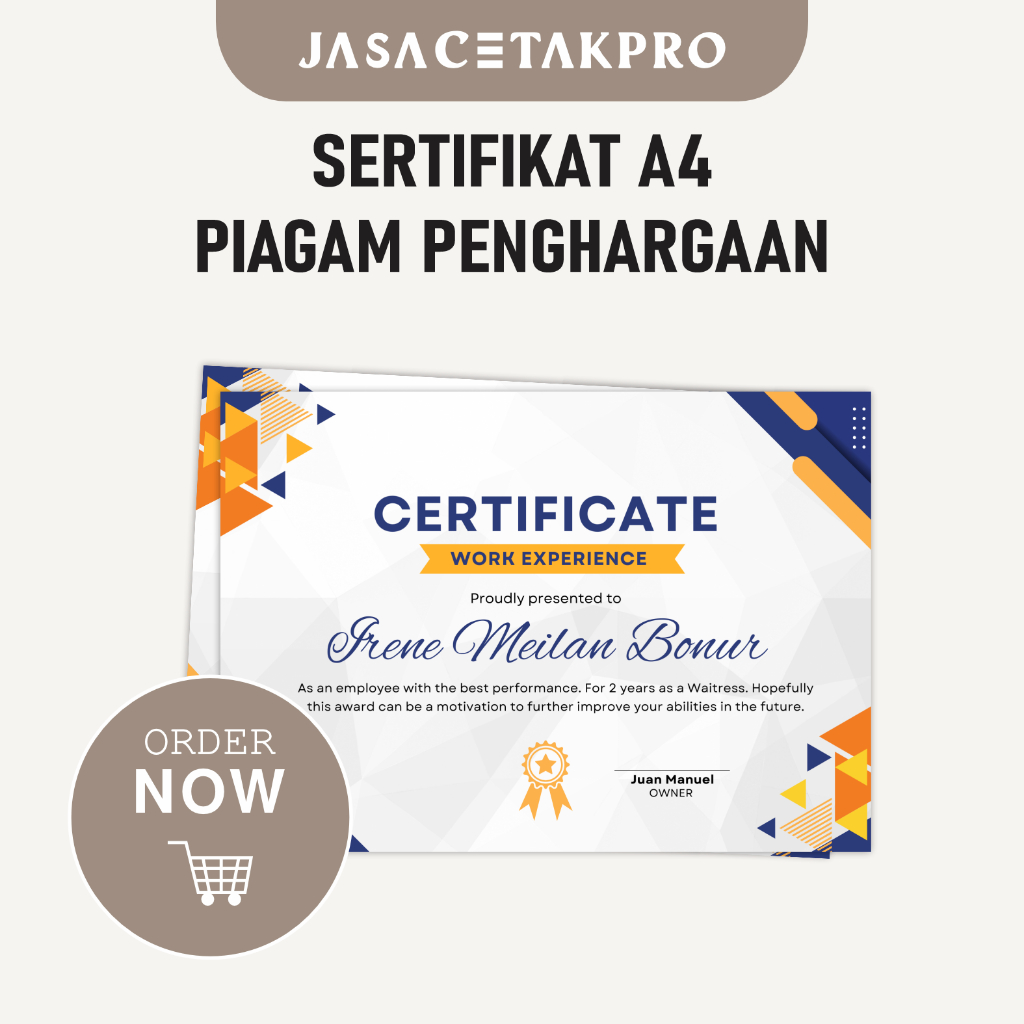 

Sertifikat Custom Cetak Piagam Penghargaan Ukuran A4 Blueswhite Bahan Tebal Warna Full Color