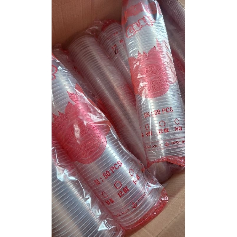 Gelas cup plastik 12oz 14oz 16oz datar