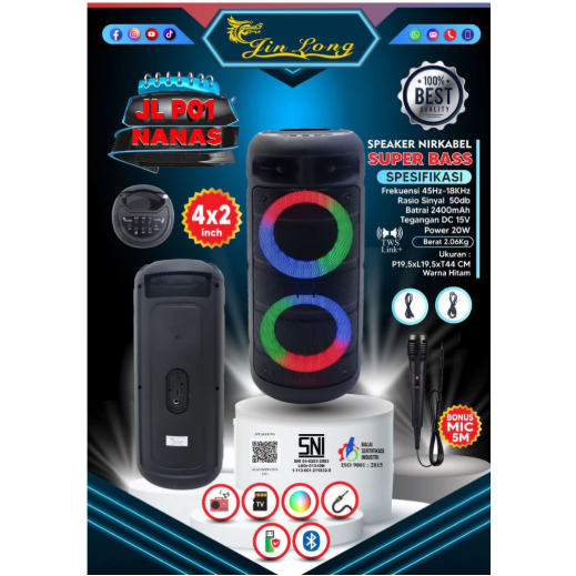 SPEAKER PORTABLE JINLONG 2X4" JL-P01 NANAS