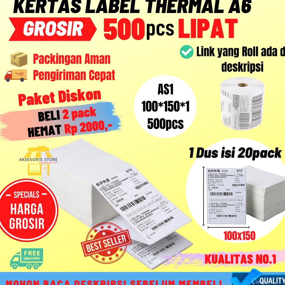

KODE Q56U KERTAS THERMAL LABEL STICKER BARCODE 5PCS LIPAT UKURAN A6 1X15