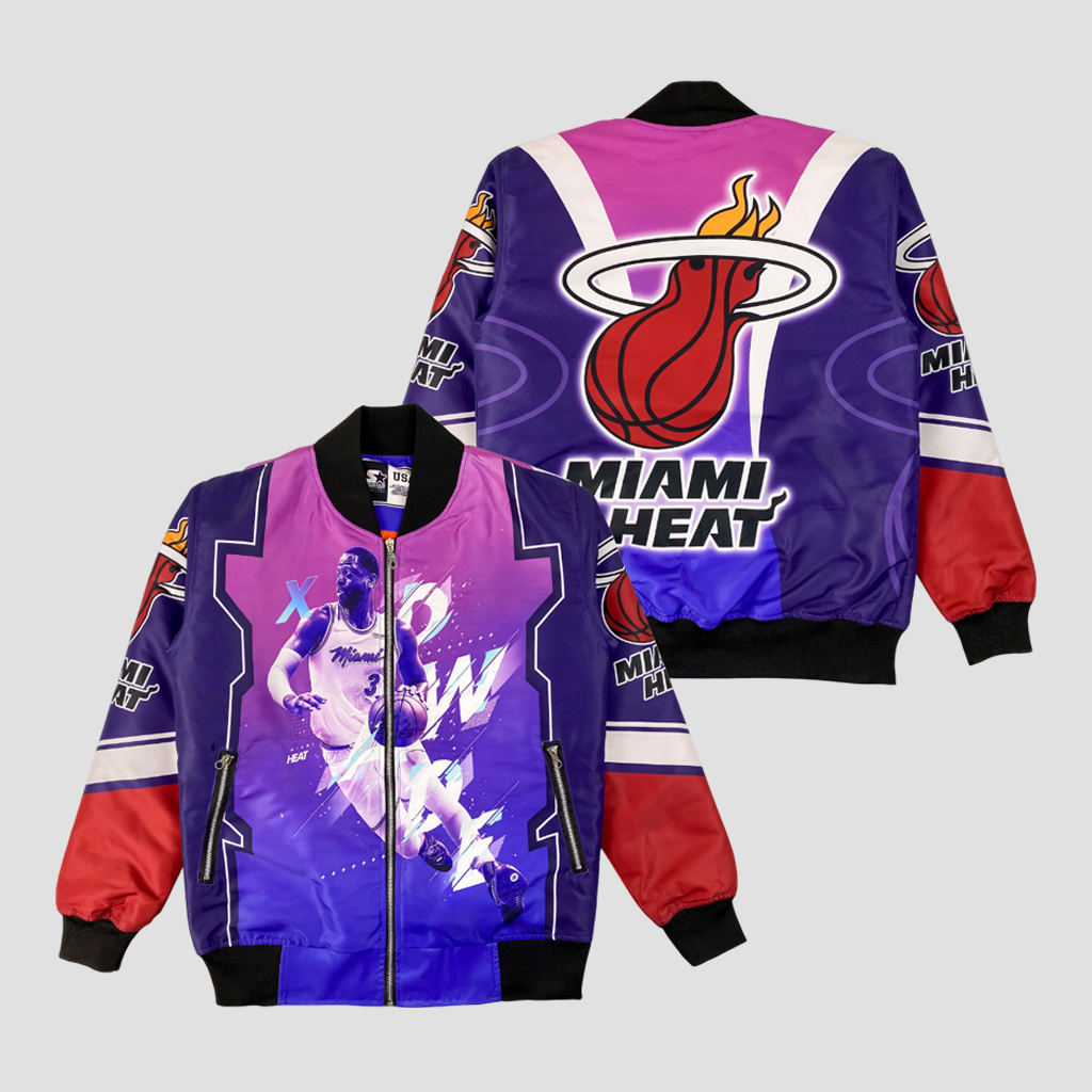 Printed Varsity Jacket Miami Heat Zipper For Unisex