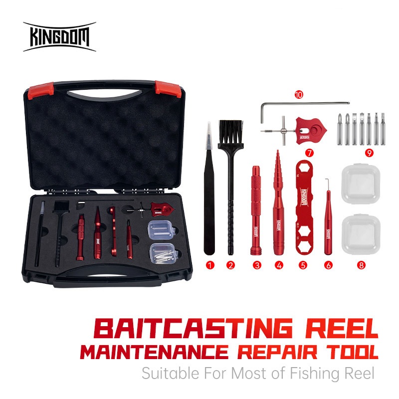 Kingdom Set Alat Reparasi Reel Pancing Lepas Bearing Perawatan Untuk Mengencangkan Kit Reel Pengecor