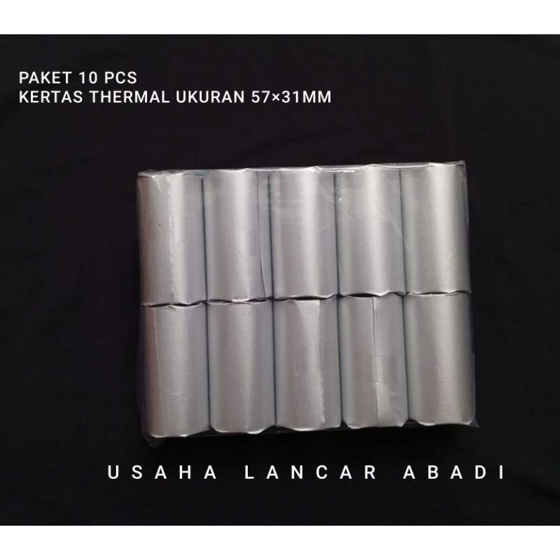 

KERTAS KASIR THERMAL UKURAN 57×31MM EDC PRINTER BLUETOOTH PAKET ISI 10 ROLL PCS ULA