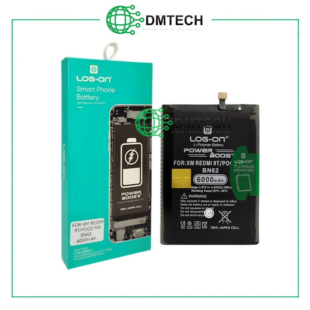 LOG ON Baterai Xiaomi Redmi 9T / Poco M3 6000mAh Batre HP Power Boost Double Protection IC Battery