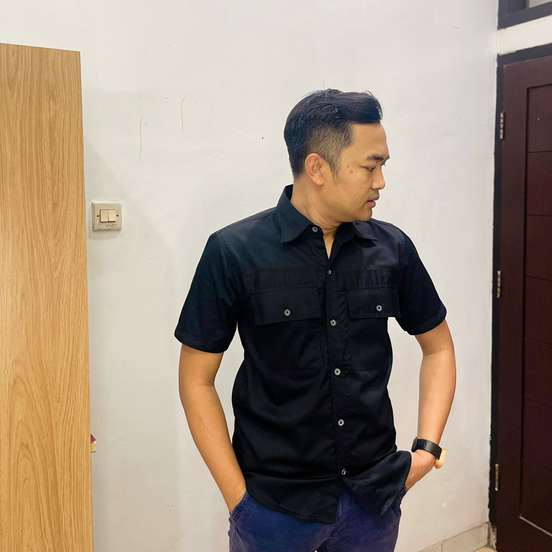 JALU TACTICAL | KEMEJA TACTICAL HITAM COWOK | BAJU KERJA COWOK | PDL HITAM