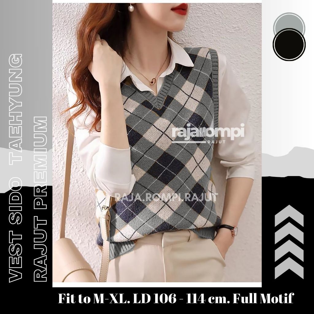 Vest Rajut Oversize Korean Style / Rompi BTS Sido Rajut Premium / Vest Korea Kotak Sido Import / Kni
